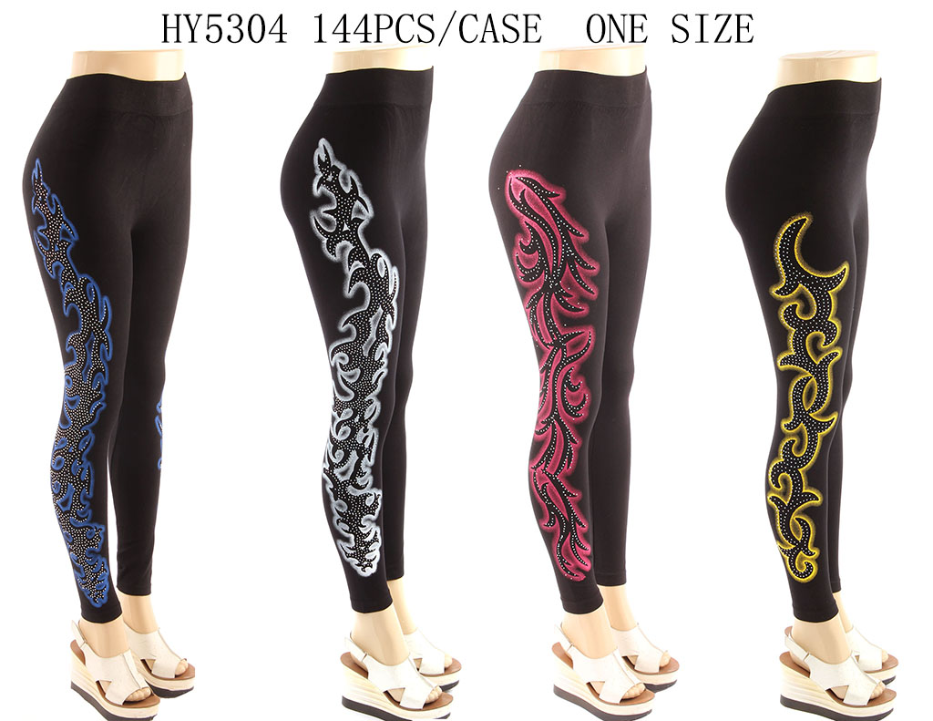 Women's Printed Legging With Stone Mix Color One Dozen Wholesale One Size -  Nali Collection, Inc.