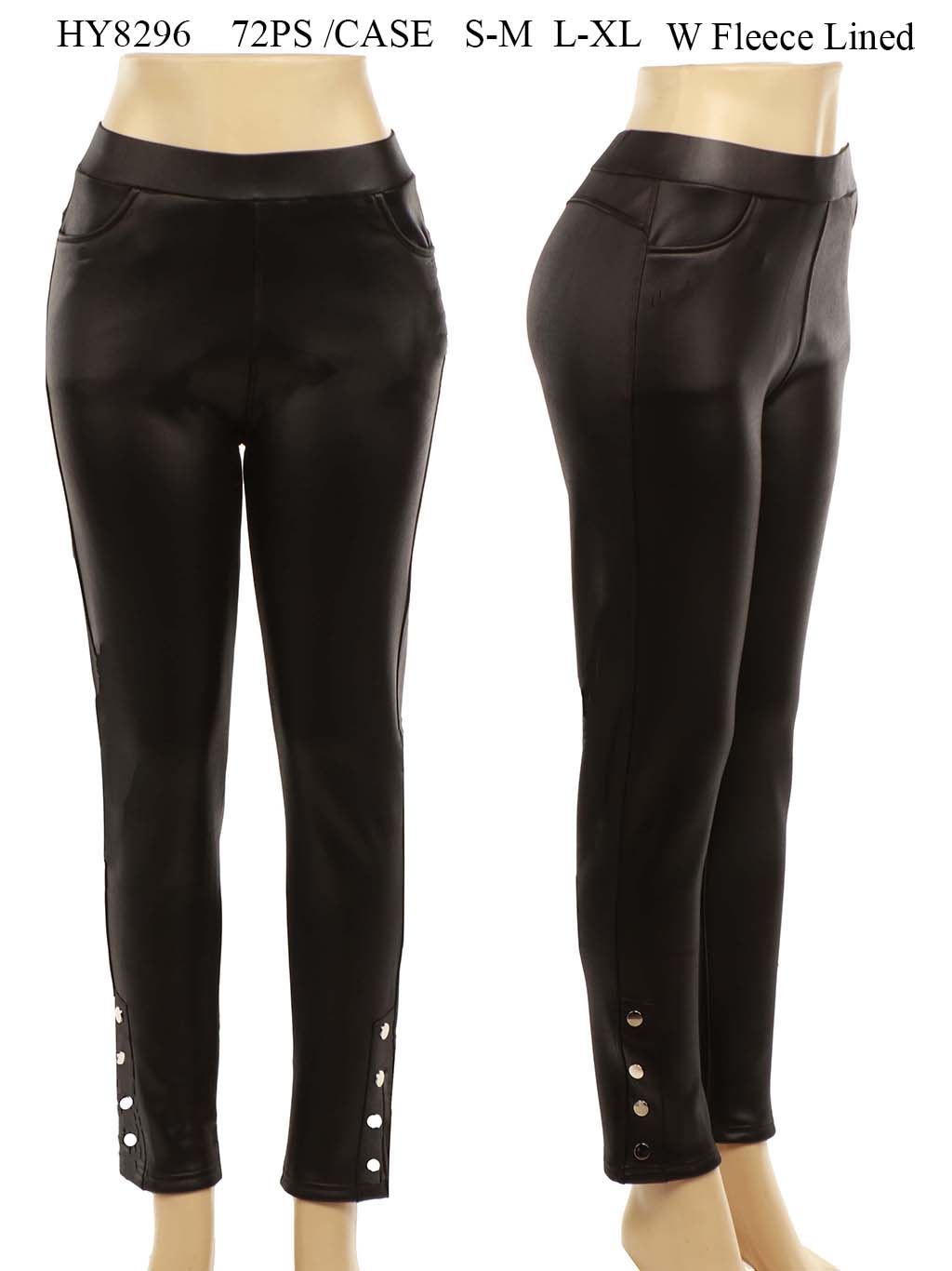 Women's Fleece Lined Leather Pants With Pockets One Dozen Wholesale Size:  S-M, L-XL - Nali Collection, Inc.